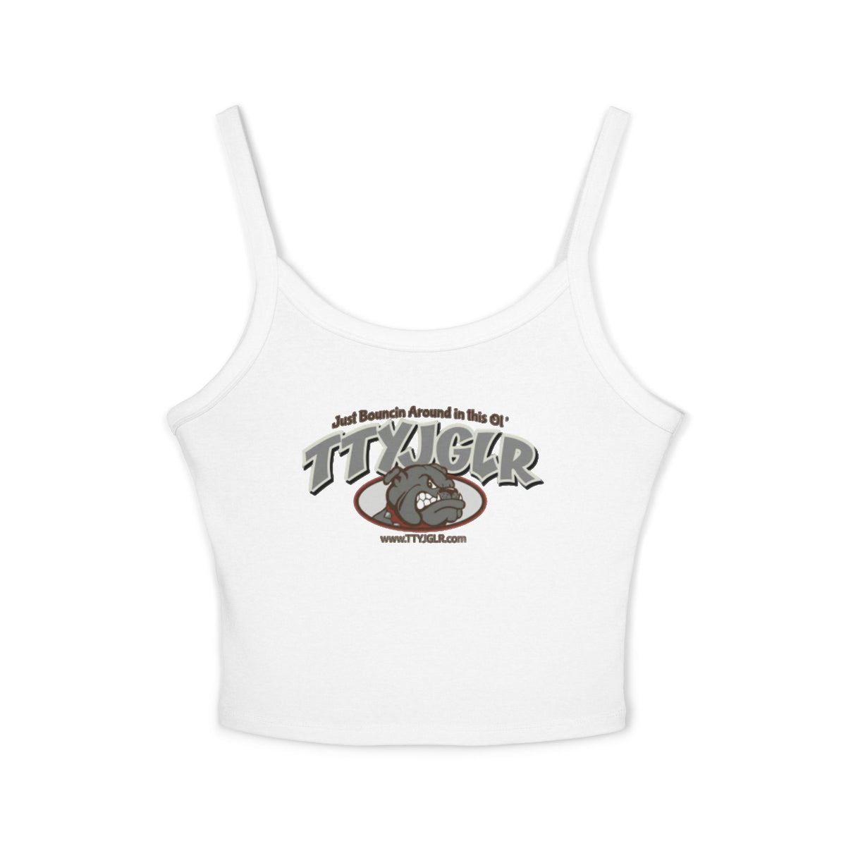 TTYJGLR Gritty Gray Bulldog Logo Crop Tank Top — Women's Spaghetti Strap Graphic Tank