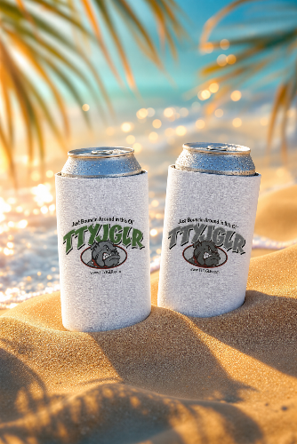 TTYJGLR Green Bulldog Can Cooler - "Just Bouncin Around in this Ol' TTYJGLR" Drink Koozie