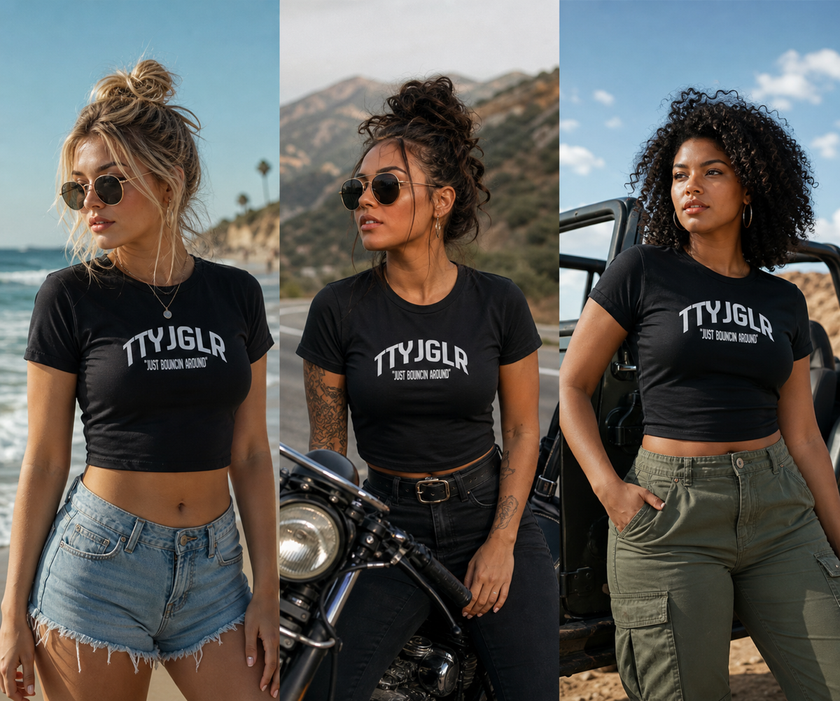 Women's Baby Tee White Lettering - (TTYJGLR)